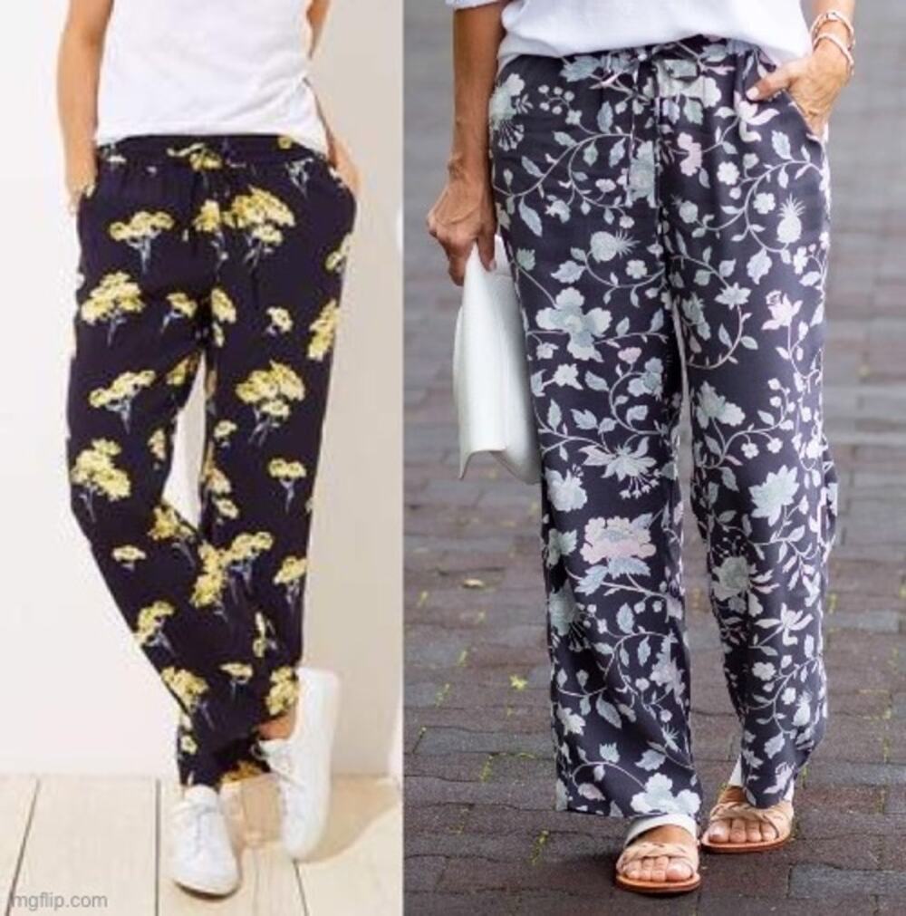 ⭐️LOFT 2 Pairs Women's XSP Floral Viscose Blue & Gray Fluid Drawstring Pants